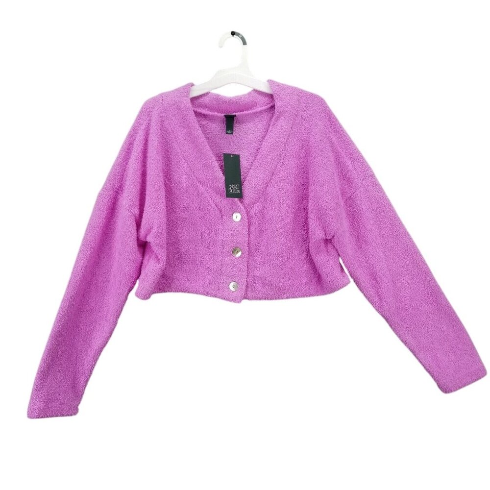 Womens Wild Fable Purple Crop Cardigan Fleece Sweater Button Front Polyester M